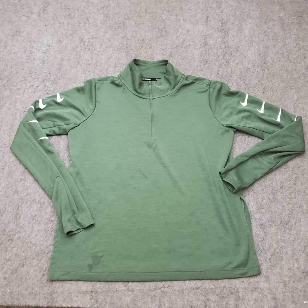 Nike Shirt Womens Medium Green White Lightweight Run Running Top Swoosh Ladies *